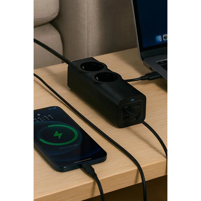 67w Hızlı Şarjlı Akıllı Çoklu Priz – 2000w Güç, 2 Usb-c + 2 Usb-a Çıkışlı, Telefon & Laptop Uyumlu ( Lisinya )