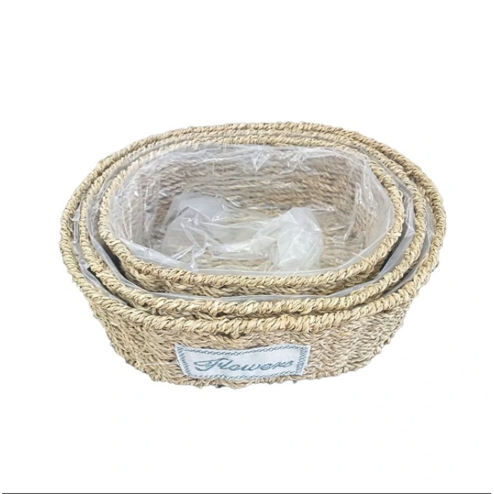 Oval Doğal Hasır Saksı Seti - 3lü ( Lisinya )