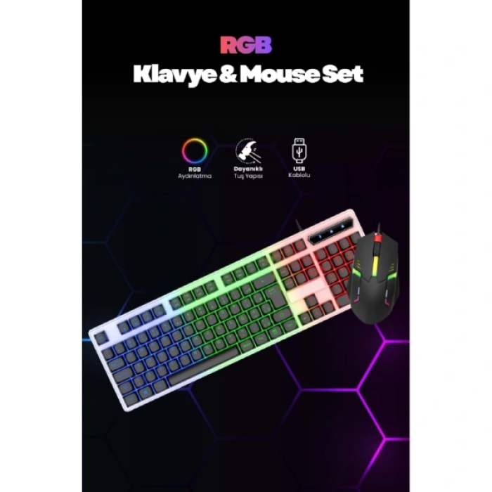Kablolu Işıklı Gaming Standart Türkçe Q Klavye Ve Mouse Seti ( Lisinya )