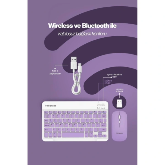 Mor Kablosuz Klavye Ve Mouse Seti ( Lisinya )
