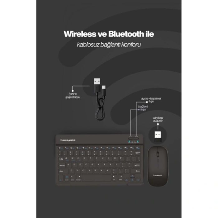 Siyah Kablosuz Klavye Ve Mouse Seti ( Lisinya )