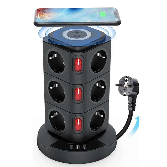 Termal Akım Korumalı Isıya Dayanıklı 3 Usb 12 Priz Ve Wireless Kablosuz Şarj 2.4 Amper Kablolu Priz ( Lisinya )