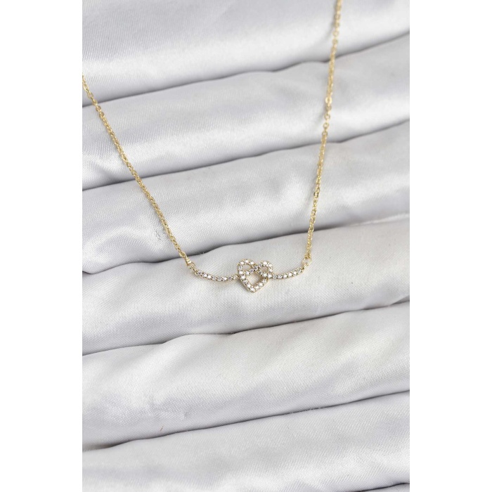 Pirinç Gold Renk Düğüm Kalp Model Kadın Kolye -