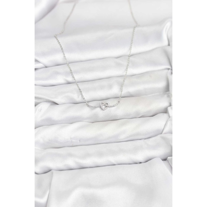 Pirinç Gümüş Renk Düğüm Kalp Model Kadın Kolye -