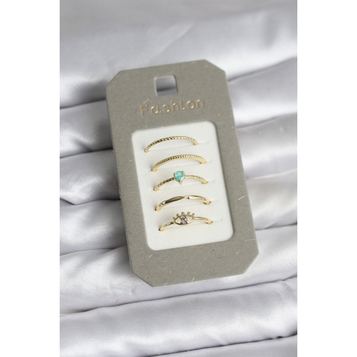 Pirinç Gold Renk 5li Yüzük Seti -