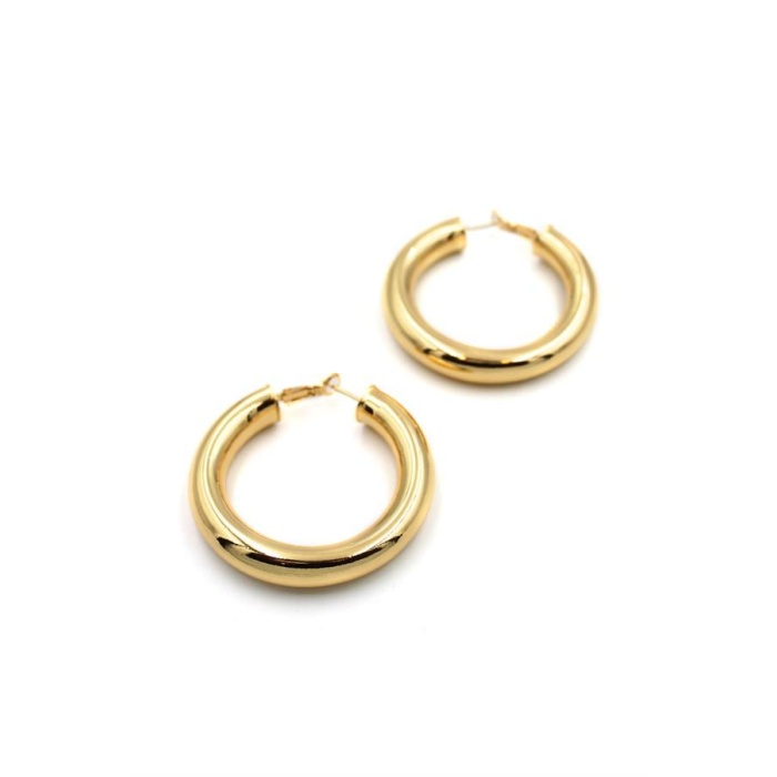 Metal Halka Küpe- Büyük - Altın