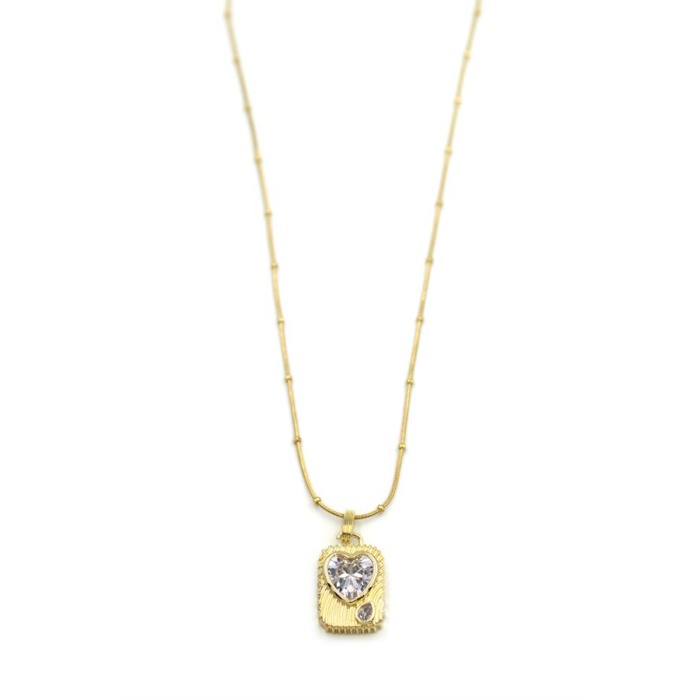 Taşlı Kalp Kolye - Altın