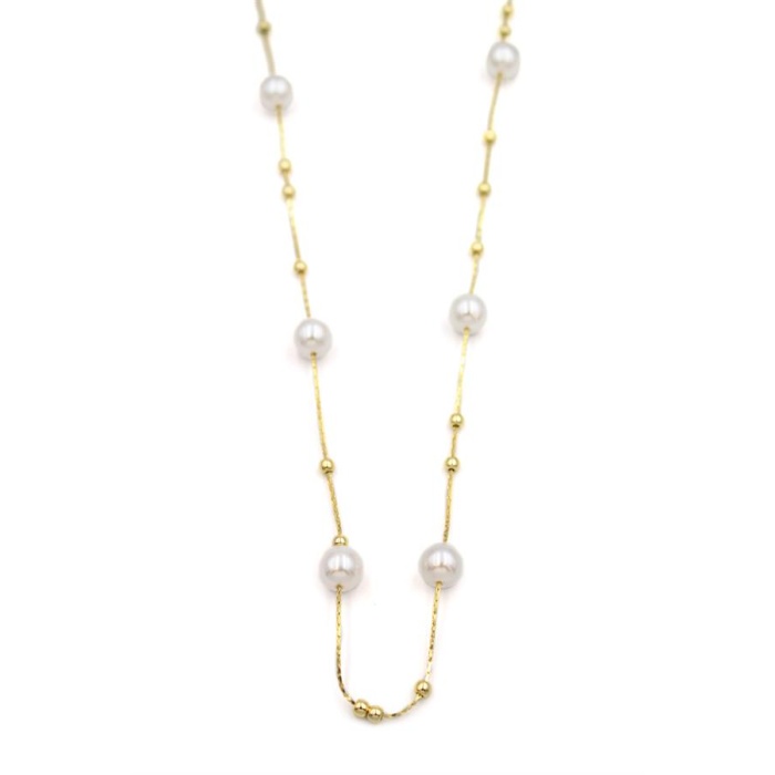 İncili Zincir Kolye - 14K Altın