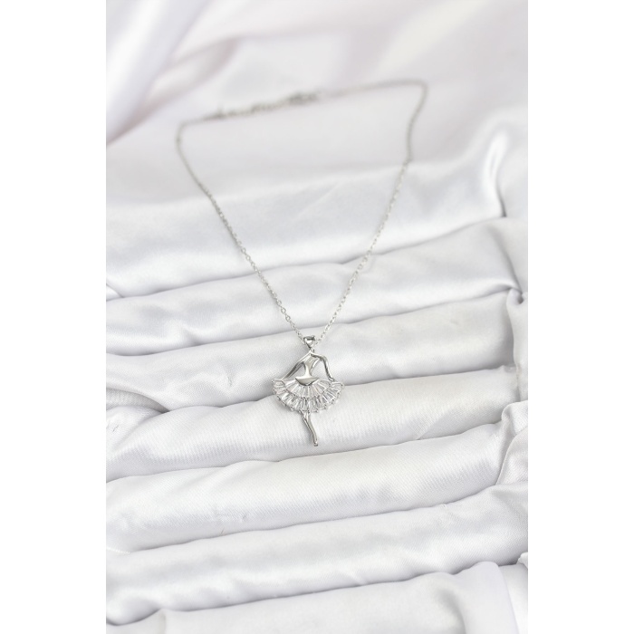 316L Çelik Gümüş Renk Balerin Model Kadın Kolye -