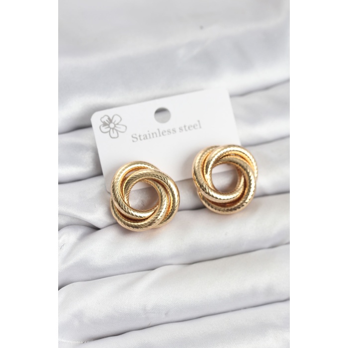 316L Çelik Gold Renk Lazerli Sarmal Halka Kadın Küpe -