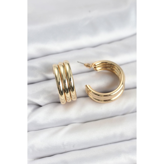 3lü Görünüm 316L Çelik Gold Renk Kadın Küpe -