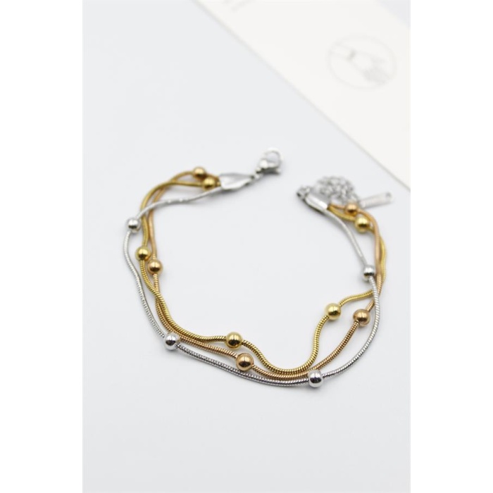 Üç Zincirli Toplu Çelik Bileklik - ÇOK RENKLİ