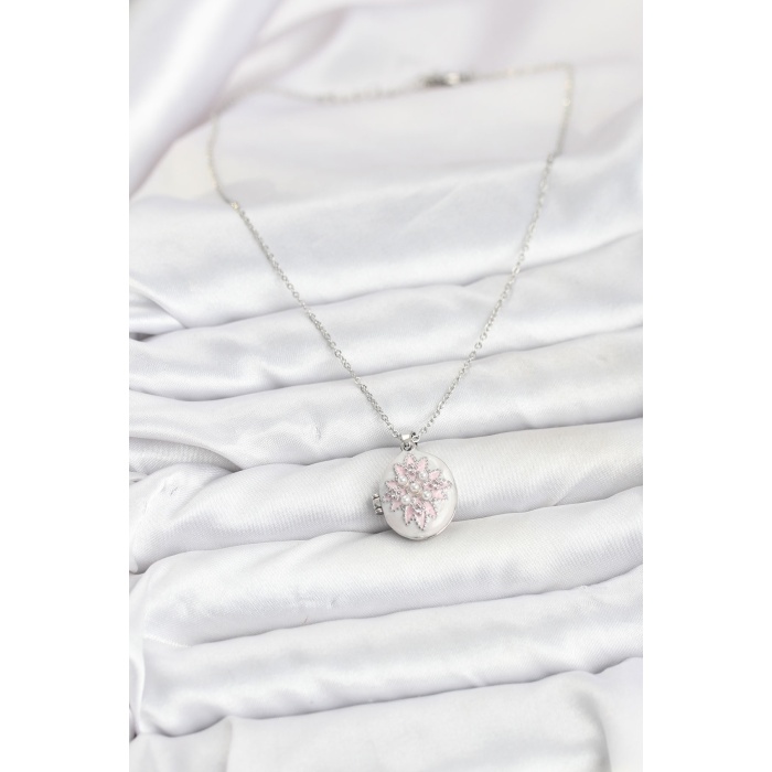 316L Çelik Gümüş Renk Pembe Lotus Model Kadın Küpe - Lisinya