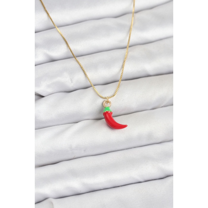 Pirinç Gold Renk Kırmızı Kapya Biber Model Kadın Kolye - Lisinya