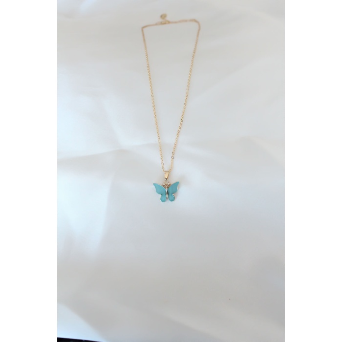 Gold Kaplama Turkuaz Renk Sedefli Kelebek Kolye - Lisinya