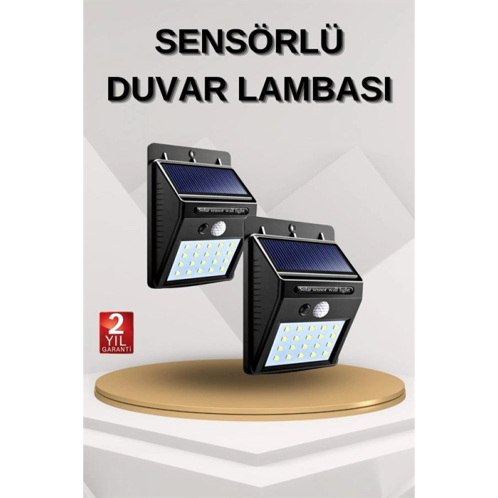 Solar Sensörlü Duvar Lambası Bahçe Lamba 20 Led Işık ( Lisinya )