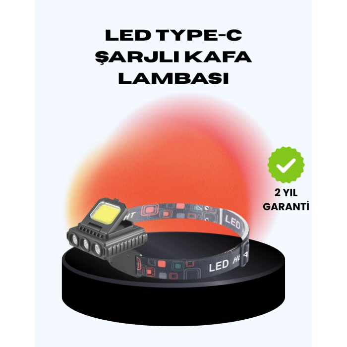 Cob + Xpe Led Kafa Feneri 800 Lumen Usb Type C Şarjlı Çok Modlu ( Lisinya )