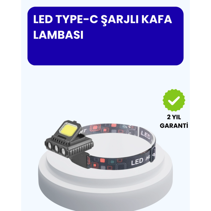800 Lumen Led Kafa Lambası Cob Ve Xpe Led Type C Şarjlı Ayarlanabilir ( Lisinya )