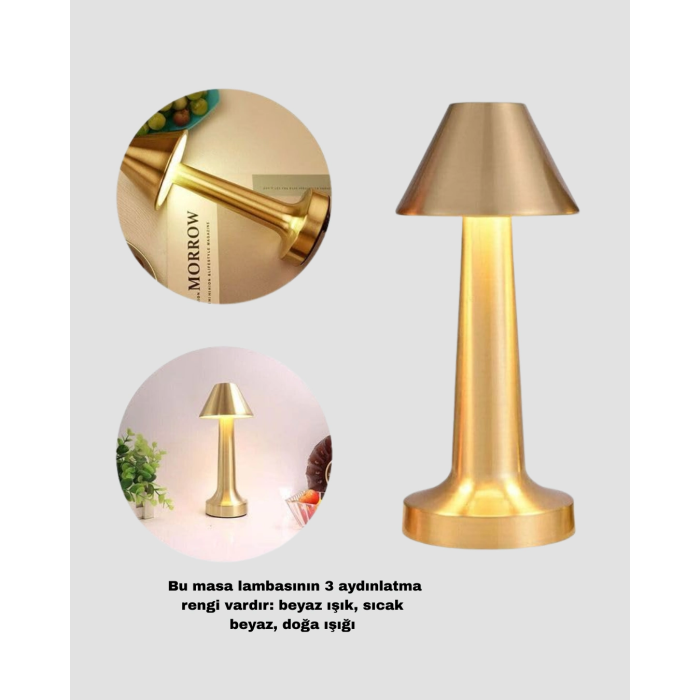Kablosuz Led Masa Lambası 1800mah 3 Renk Aydınlatma Dokunmatik ( Lisinya )