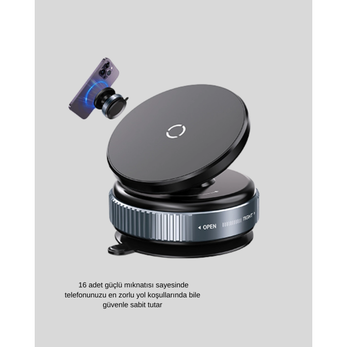 Vakumlu Vantuzlu Mıknatıslı Telefon Tutucu 360 Derece Döner ( Lisinya )