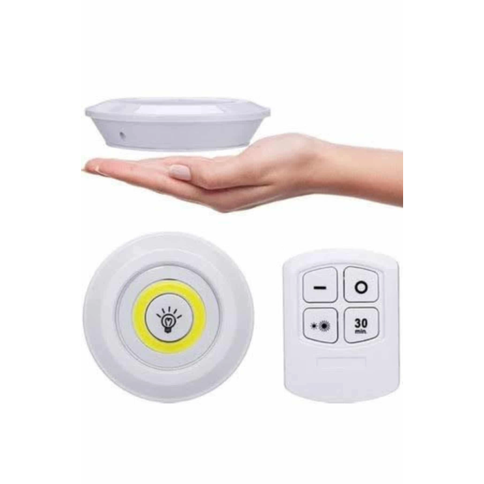 Yapışkanlı 3lü Spot Led Işık Lamba Montajsız Pilli Uzaktan Kumandalı ( Lisinya )