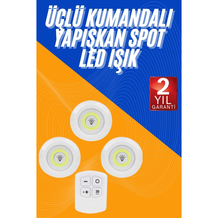 Dolap Işığı Mutfak Rafı Işığı Uzaktan Kumandalı 3 Lü Spot Led Lamba ( Lisinya )