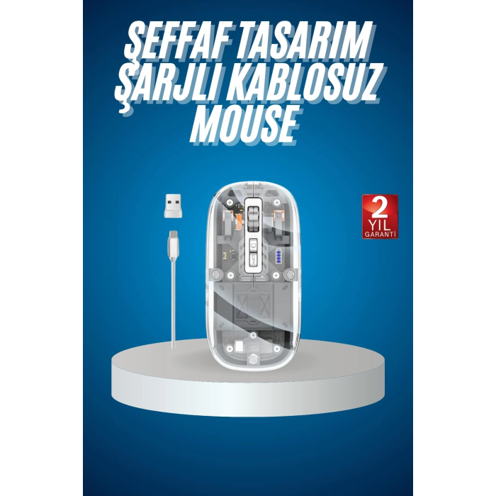 Sessiz Tıklama Çift Modlu Bluetooth Ve Alıcı Şeffaf Mouse Fare ( Lisinya )