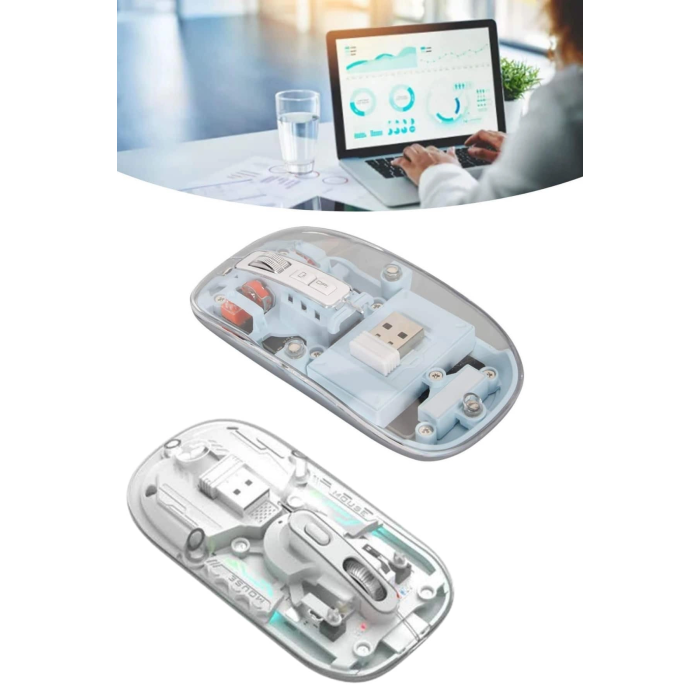 Sessiz Tıklama Çift Modlu Bluetooth Ve Alıcı Şeffaf Mouse Fare ( Lisinya )