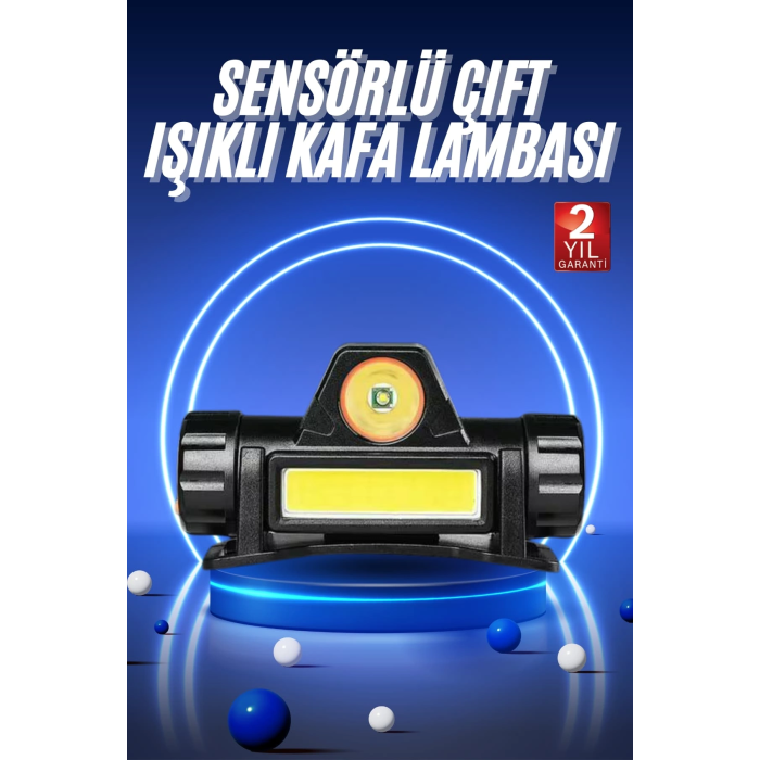Ledli Şarjlı Kafa Lambası Led Şarjlı Su Geçirmez Kafa Feneri ( Lisinya )