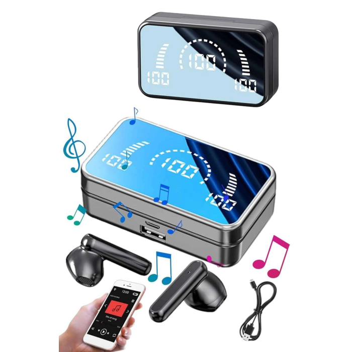 Yeni Nesil Kablosuz Kulaklık Aynalı Powerbank Özellikli Bluetooth Bağlantılı Dijital Göstergeli ( Lisinya )
