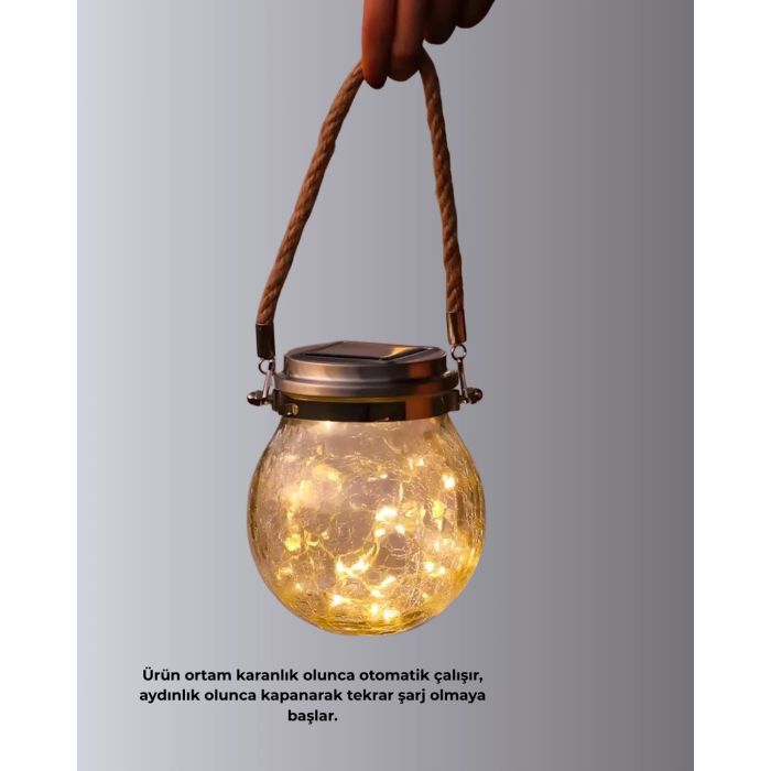 Güneş Enerjili Cam Sarkıt Bahçe Balkon Teras Aydınlatma 30 Led ( Lisinya )