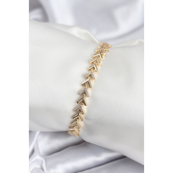 Pirinç VIP Seri Gold Zirkon Taşlı Balık Sırtı Model Kadın Bileklik - Lisinya