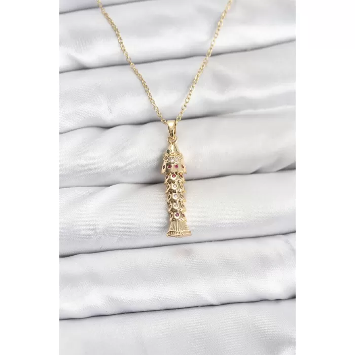 316L Çelik Zincir Gold Renk Balık Model Zirkon Taşlı Kadın Kolye