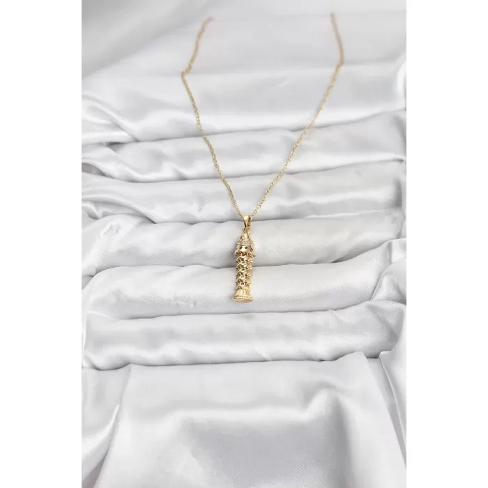 316L Çelik Zincir Gold Renk Balık Model Zirkon Taşlı Kadın Kolye