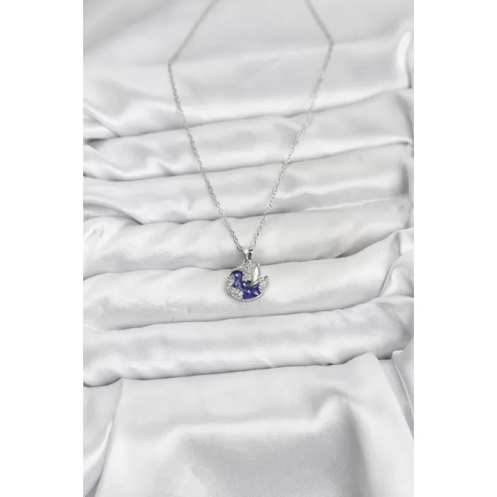 316L Çelik Zincir Gümüş Renk Gece Model Zirkon Taşlı Kadın Kolye