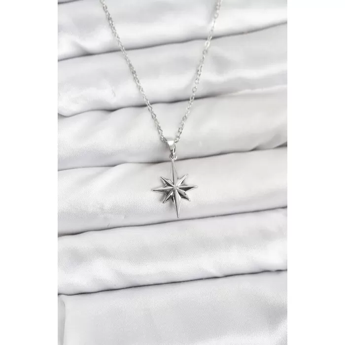 316L Çelik Zincir Gümüş Renk Kutup Yıldızı Model Kadın Kolye