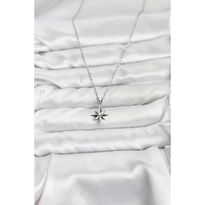 316L Çelik Zincir Gümüş Renk Kutup Yıldızı Model Kadın Kolye