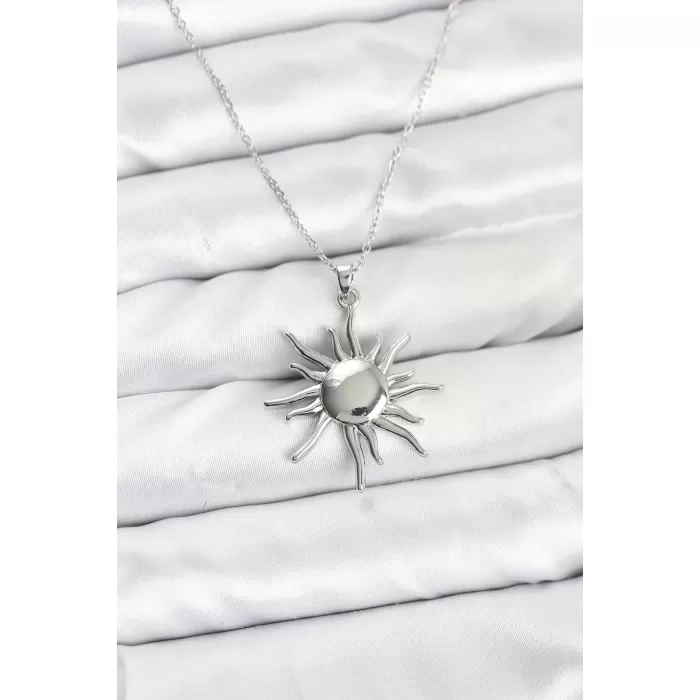 316L Çelik Zincir Gümüş Renk Güneş Model Kadın Kolye