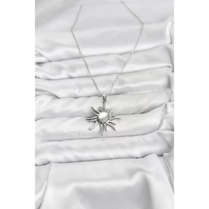 316L Çelik Zincir Gümüş Renk Güneş Model Kadın Kolye