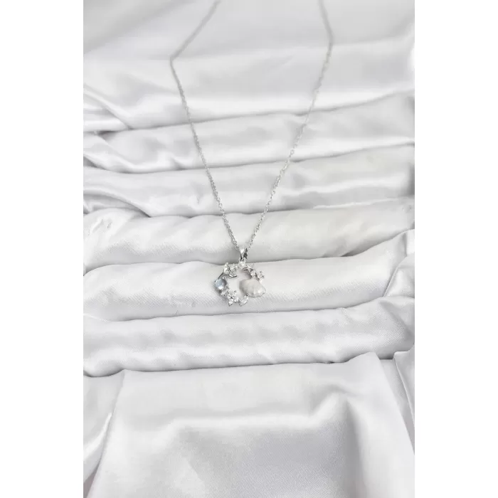 316L Çelik Zincir Gümüş Renk Deniz Tema Model Zirkon Taşlı Kadın Kolye