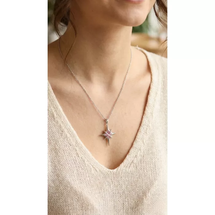 316L Çelik Gümüş Renk Zirkon Taşlı Kutup Yıldızı Model Kadın Kolye