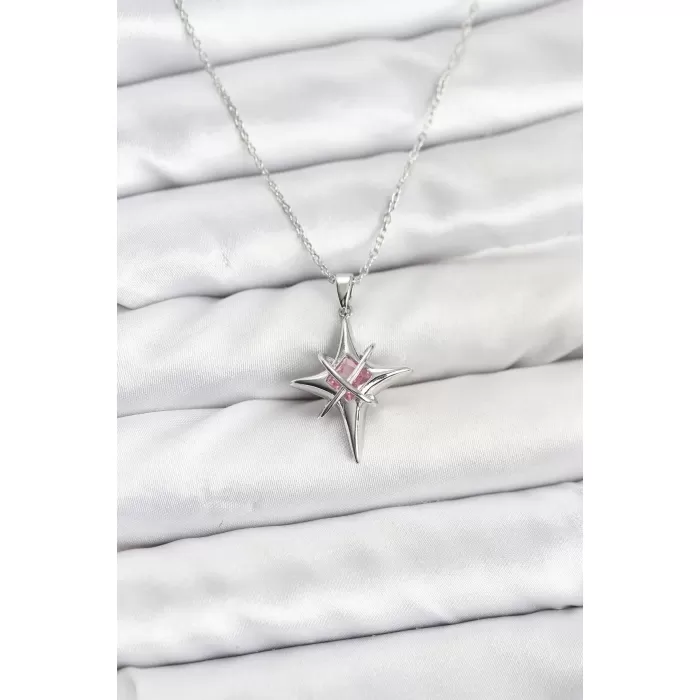 316L Çelik Gümüş Renk Zirkon Taşlı Kutup Yıldızı Model Kadın Kolye