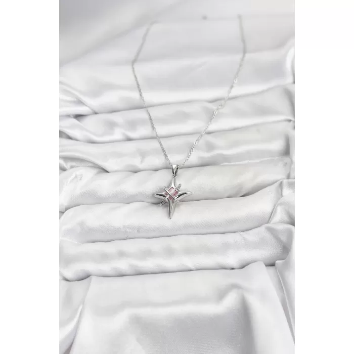 316L Çelik Gümüş Renk Zirkon Taşlı Kutup Yıldızı Model Kadın Kolye