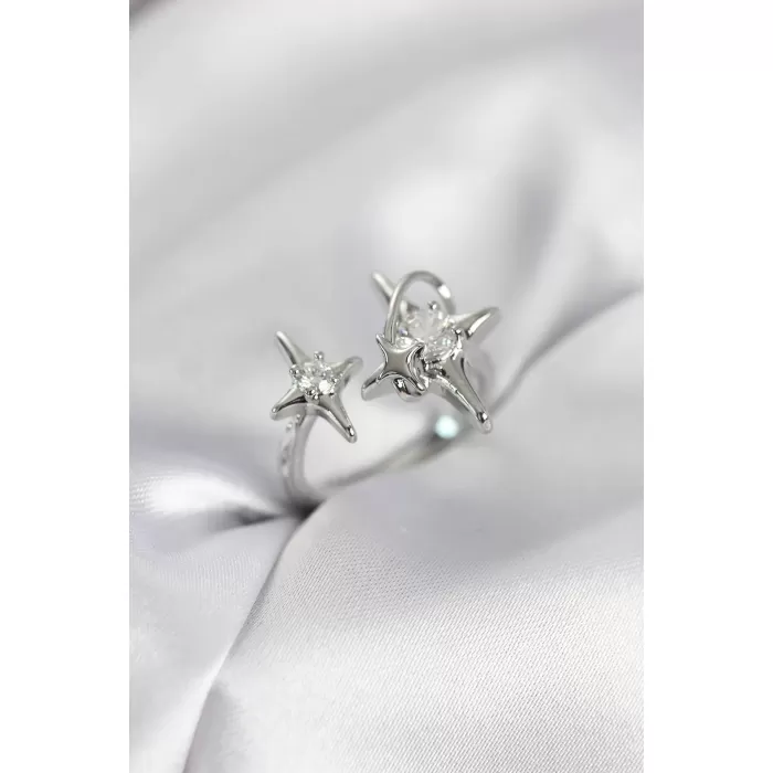 Gümüş Renk Kutup Yıldızı Model Zirkon Taşlı Kadın Yüzük