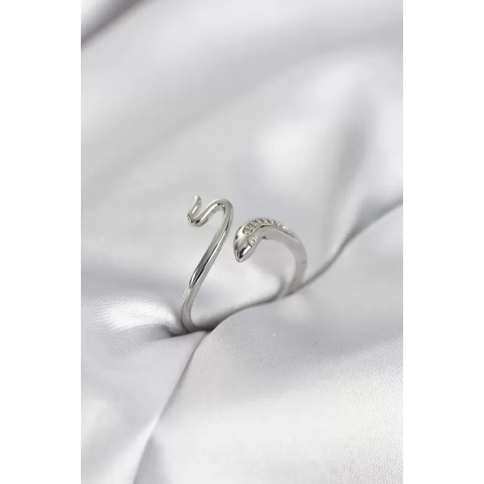 Gümüş Renk Yılan Model Zirkon Taşlı Kadın Yüzük