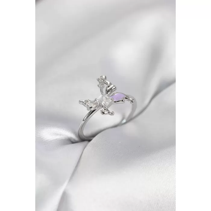 Gümüş Renk Kelebek Model Zirkon Taşlı Kadın Yüzük