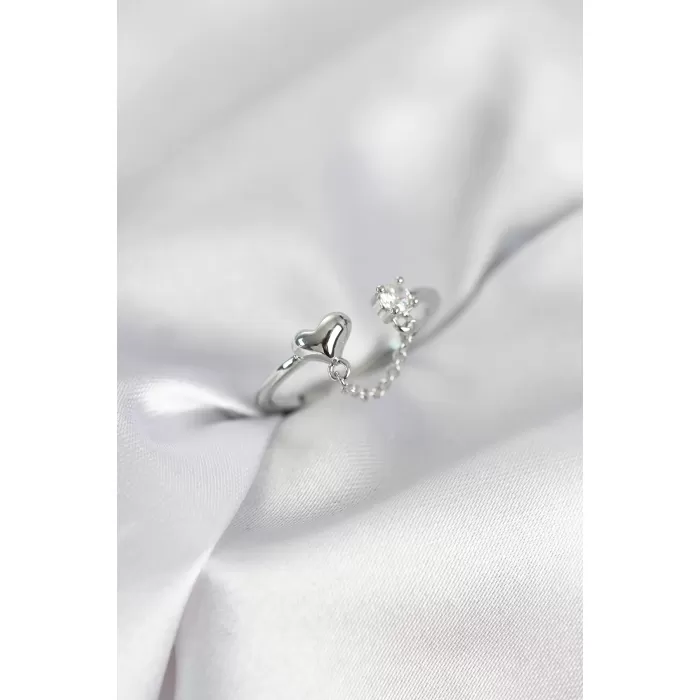 Zincir Sallantılı Kalp Model Gümüş Renk Kadın Yüzük