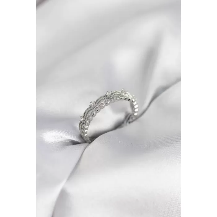 Gümüş Renk Motif Desenli Zirkon Taşlı Kadın Yüzük