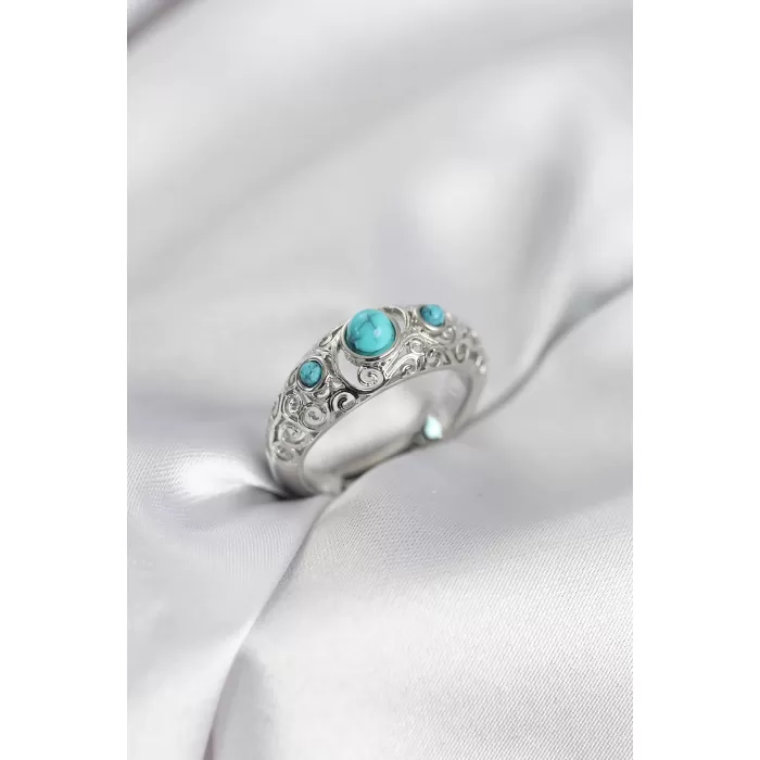 Vintage Model Mavi Taşlı Gümüş Renk Kadın Yüzük