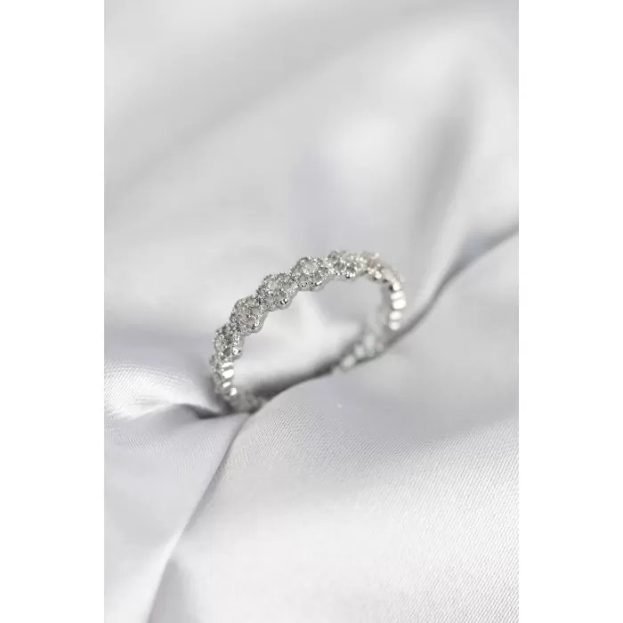 Sıralı Çiçek Model Gümüş Renk Zirkon Taşlı Kadın Yüzük